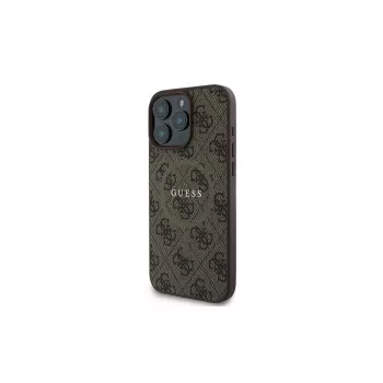 Guess 4G Ring Classic Logo MagSafe dėklas, skirtas iPhone 16 Pro (rudas)