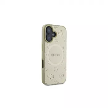 Guess Saffiano Peony Classic Logo MagSafe dėklas, skirtas iPhone 16 (auksinis)