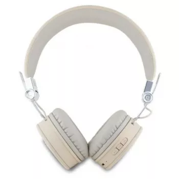 Guess Grained Classic Round Shape Wireless Bluetooth Over-Ear Headphones su ENC, Smėlio spalvos