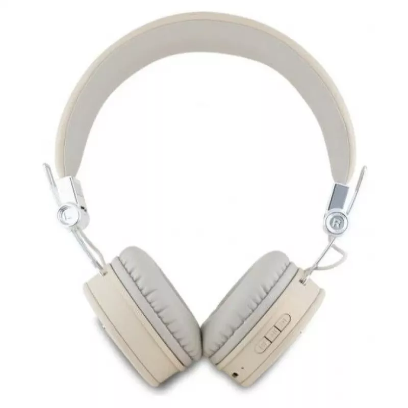 Guess Grained Classic Round Shape Wireless Bluetooth Over-Ear Headphones su ENC, Smėlio spalvos