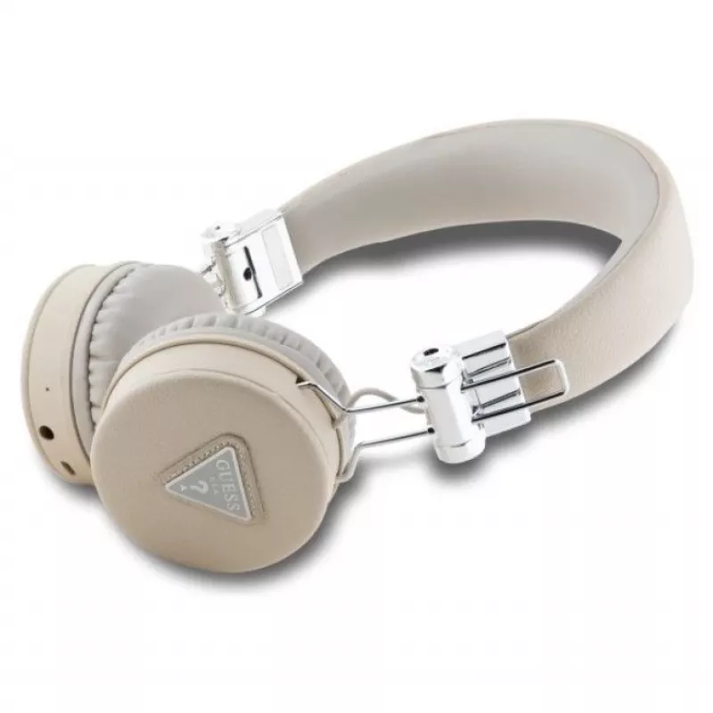 Guess Grained Classic Round Shape Wireless Bluetooth Over-Ear Headphones su ENC, Smėlio spalvos