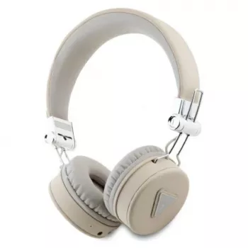 Guess Grained Classic Round Shape Wireless Bluetooth Over-Ear Headphones su ENC, Smėlio spalvos