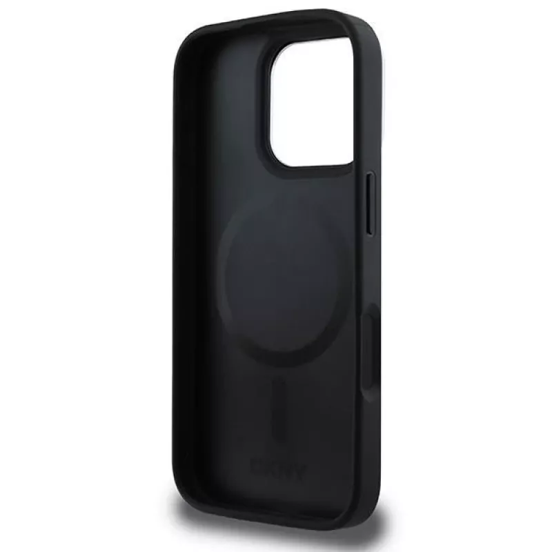 DKNY DKHMP16XPCPVSLK Kietas dėklas su languotu raštu MagSafe, skirtas iPhone 16 Pro Max 6.9, juodas