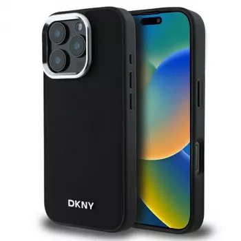 DKNY DKHMP16LPSCMCLK Kietas dėklas, skirtas iPhone 16 Pro 6,3 colio, juodas, paprastas sidabrinis logotipas, MagSafe
