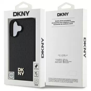DKNY DKHMP16SPSHRPSK iPhone 16 6.1 Kietas Dėklas Juodas Repeat Pattern Stack Logo MagSafe