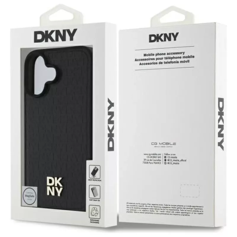 DKNY DKHMP16SPSHRPSK iPhone 16 6.1 Kietas Dėklas Juodas Repeat Pattern Stack Logo MagSafe