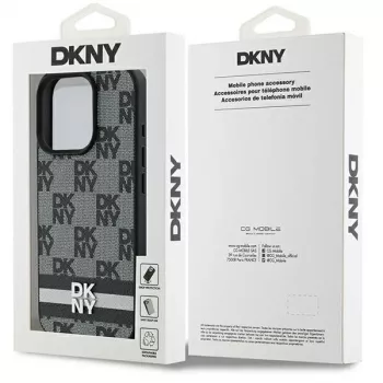 DKNY DKHCP16LPCPTSSK Kietas dėklas, skirtas Apple iPhone 16 Pro 6,3 colio, juodas, languotas raštas ir spausdintos juostelės