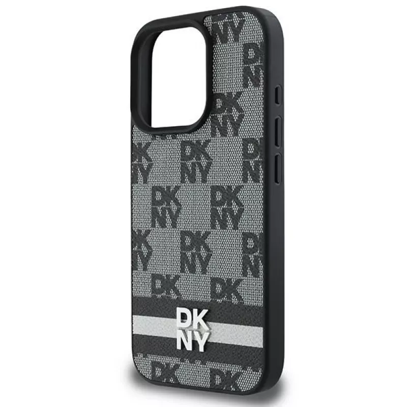 DKNY DKHCP16LPCPTSSK Kietas dėklas, skirtas Apple iPhone 16 Pro 6,3 colio, juodas, languotas raštas ir spausdintos juostelės