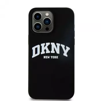 DKNY DKHMP16LSNYACH Kietas dėklas, skirtas Apple iPhone 16 Pro 6,3 colio, silikoninis, juodas su baltu atspausdintu logotipu, MagSafe