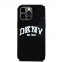 DKNY DKHMP16LSNYACH Kietas dėklas, skirtas Apple iPhone 16 Pro 6,3 colio, silikoninis, juodas su baltu atspausdintu logotipu, MagSafe