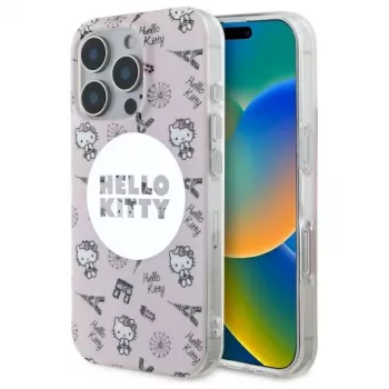 Hello Kitty HKHMP16XHAOPP iPhone 16 Pro Max 6,9 colio rožinis kietas dėklas IML All Over Paris MagSafe