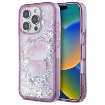 Hello Kitty HKHCP16LL50PPU iPhone 16 Pro 6,3 colio violetinis kietas dėklas su skystu blizgučiu 50-mečio vakarėlis