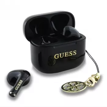 Guess Glossy Effect Printed Classic Logo & Charm TWS Bluetooth Earbuds su įkrovimo dėklu (Juoda)