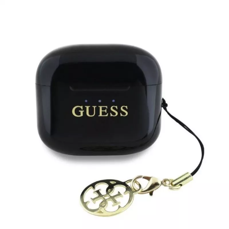 Guess Glossy Effect Printed Classic Logo & Charm TWS Bluetooth Earbuds su įkrovimo dėklu (Juoda)