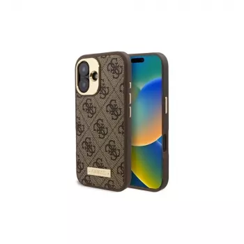 Guess GUHMP16SU4GPRW iPhone 16 6,1 colio ruda kietas dėklas su 4G logotipo plokšte ir MagSafe