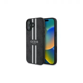Guess GUHMP16SP4RPSK iPhone 16 6,1 col. kietas dėklas juodas 4G Printed Stripes MagSafe