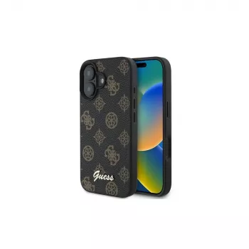 Guess Peony Script MagSafe dėklas, skirtas iPhone 16 Plus (juodas)