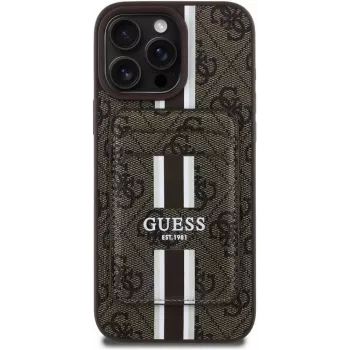 Guess 4G Stripes Wallet Case su MagSafe, skirta iPhone 16 Pro Max, ruda