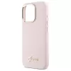 Guess GUHCP16LSMBSLP iPhone 16 Pro 6.3 colio rožinis silikoninis kietas dėklas su Script Metal logotipu ir rėmeliu