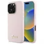 Guess GUHCP16LSMBSLP iPhone 16 Pro 6.3 colio rožinis silikoninis kietas dėklas su Script Metal logotipu ir rėmeliu