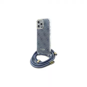 Guess GUHCP16LHC4SEB iPhone 16 Pro 6,3 colio mėlynas kietas dėklas su kryžminiu dirželiu 4G raštas
