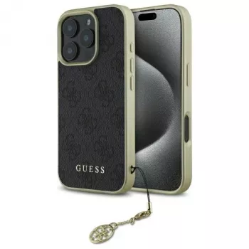 Guess GUHCP16LGF4GGR iPhone 16 Pro 6,3 colio juodas kietasis dėklas 4G Charms Collection
