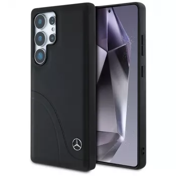 MERCEDES-BENZ Dėklas Mercedes Leather Curved Stitches, skirtas Samsung Galaxy S25 Ultra, juodas