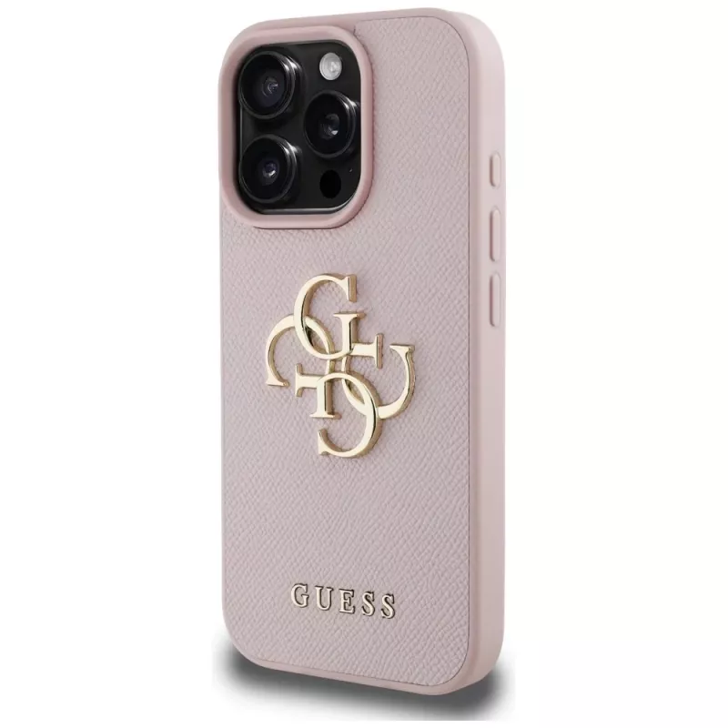Guess Grained Big 4G Logo Small Classic Logo Back Cover, skirta Apple iPhone 16 Pro (rožinė)