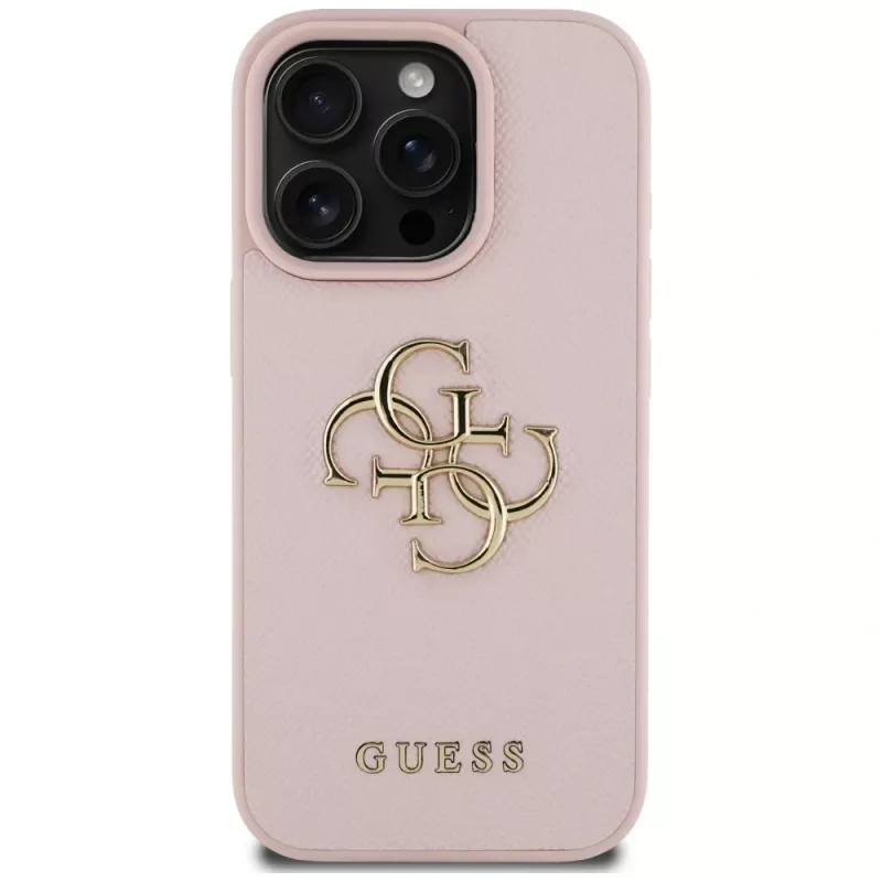 Guess Grained Big 4G Logo Small Classic Logo Back Cover, skirta Apple iPhone 16 Pro (rožinė)