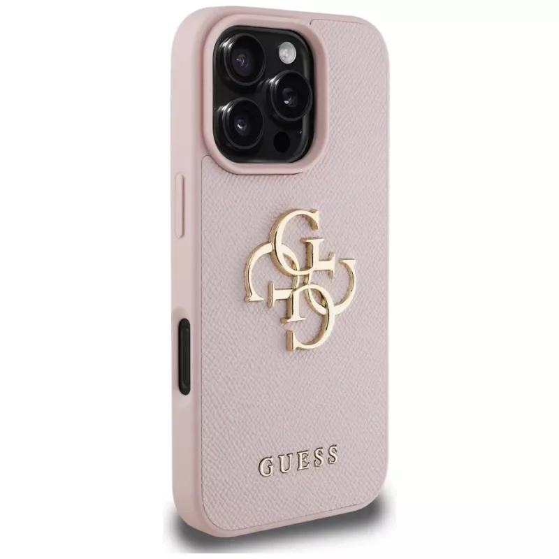 Guess Grained Big 4G Logo Small Classic Logo Back Cover, skirta Apple iPhone 16 Pro (rožinė)