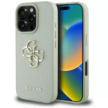 Guess Grained Big 4G Logo Small Classic Logo Back Cover, skirta Apple iPhone 16 Pro Max – žalia