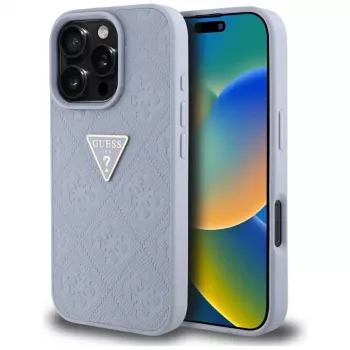 Guess Hot Stamp 4G Pattern Triangle Metal Logo Case, skirtas iPhone 16 Pro Max (violetinė)