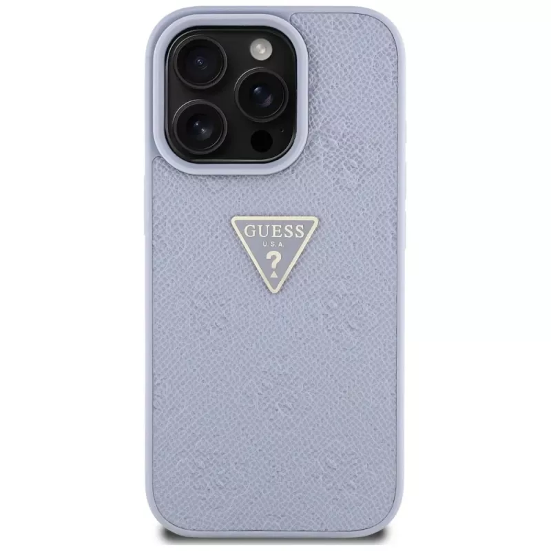 Guess Hot Stamp 4G Pattern Triangle Metal Logo Case, skirtas iPhone 16 Pro Max (violetinė)