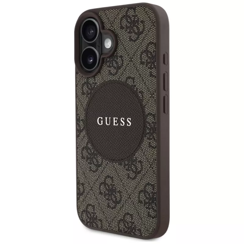 Guess 4G Circle Classic Logo MagSafe dėklas, skirtas iPhone 16, rudas