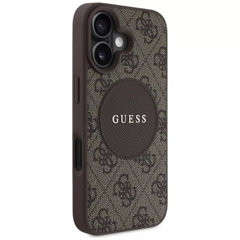 Guess 4G Circle Classic Logo MagSafe dėklas, skirtas iPhone 16, rudas