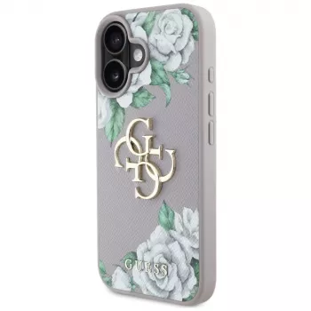 Guess Grained Roses Big 4G Logo Case, skirta Apple iPhone 16 - violetinė