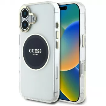 Guess IML Metal Colored Circle Classic Logo MagSafe Case, skirtas iPhone 16 (juoda)