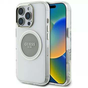 Guess IML Metal Colored Circle Classic Logo MagSafe Case, skirtas iPhone 16 Pro Max (pilka spalva)