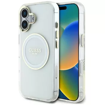 Guess IML Metal Colored Circle Classic Logo MagSafe Case, skirtas iPhone 16 (balta)