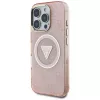 Guess IML Metal Glitter 4G Circle Triangle MagSafe dėklas, skirtas Apple iPhone 16 Pro Max (rožinis)