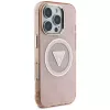 Guess IML Metal Glitter 4G Circle Triangle MagSafe dėklas, skirtas Apple iPhone 16 Pro Max (rožinis)