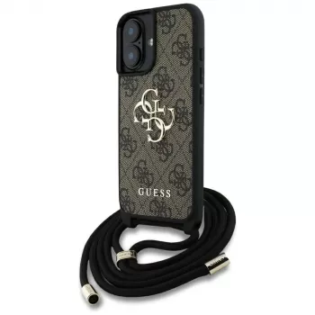 Guess 4G Big Logo Cord StapCrossbody Dėklas, skirtas iPhone 16, rudas