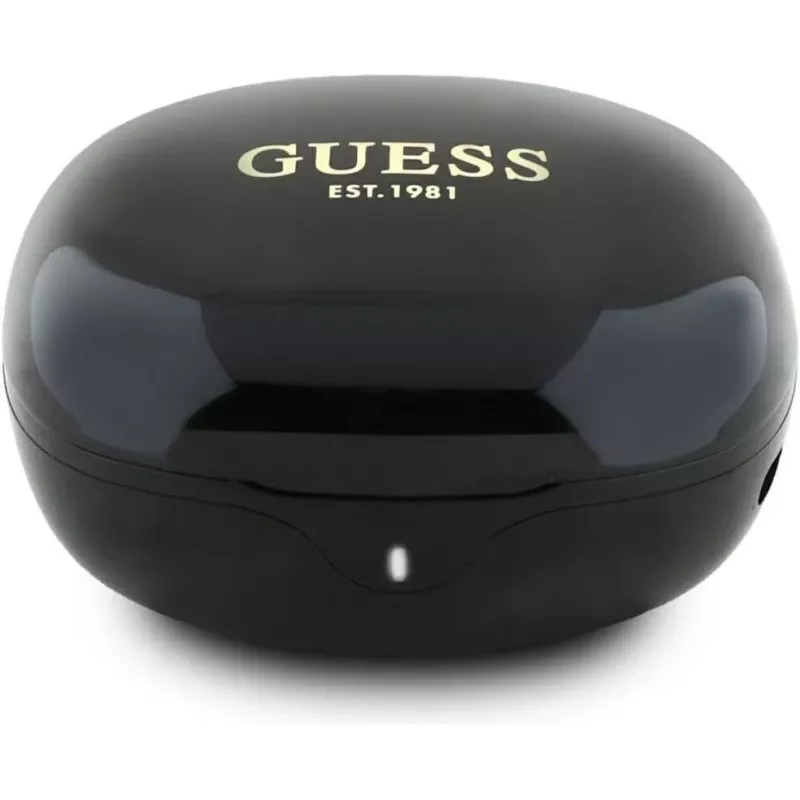 “Guess Flat Classic Logo Electroplated” TWS ausinės su įkrovimo dėklu (juodos)
