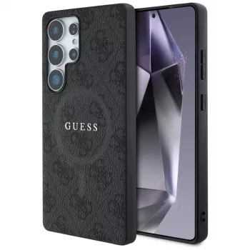 Guess Leather 4G Colored Ring Classic Logo MagSafe Back Cover, skirta Samsung Galaxy S25 Ultra, juoda