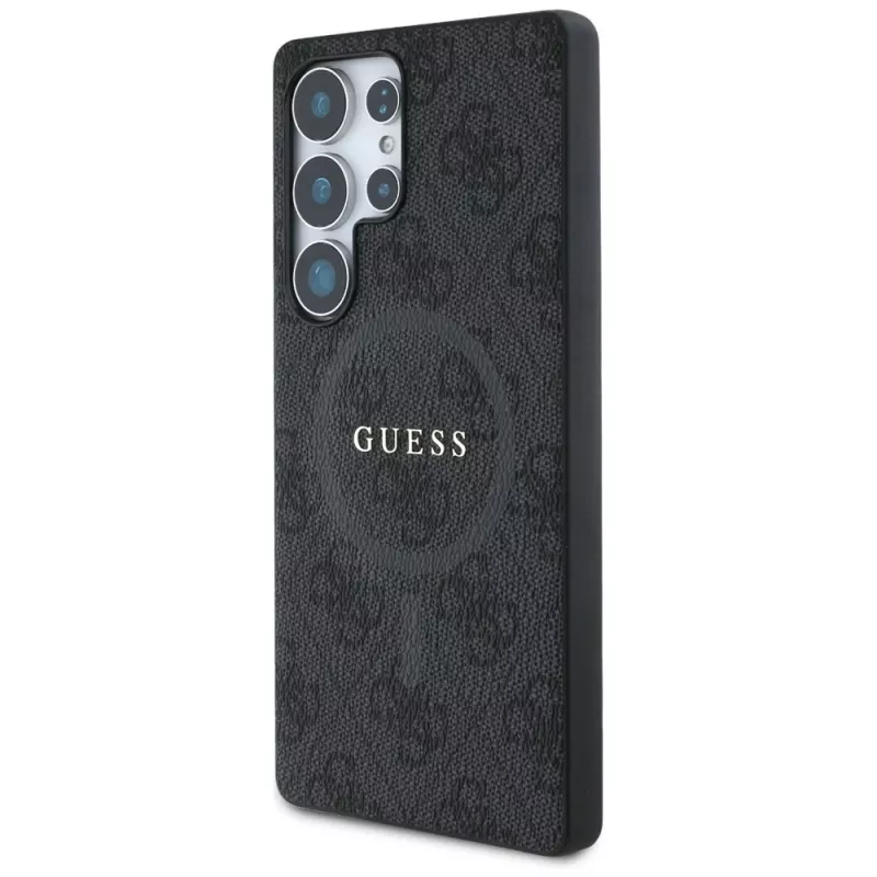 Guess Leather 4G Colored Ring Classic Logo MagSafe Back Cover, skirta Samsung Galaxy S25 Ultra, juoda