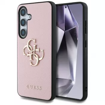 Guess Grained Big 4G Logo Small Classic Logo Back Cover Case, skirta Samsung Galaxy S25, rožinė