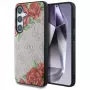 Guess Leather 4G Flowers Print Metal Classic Logo MagSafe Case, skirtas Samsung Galaxy S25, rožinė