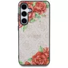 Guess Leather 4G Flowers Print Metal Classic Logo MagSafe Case, skirtas Samsung Galaxy S25, rožinė