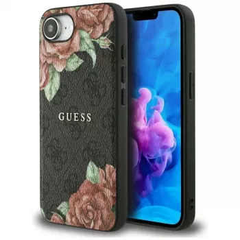 Guess 4G Flowers Print MagSafe Case, skirtas iPhone 16e / 17e, juodas