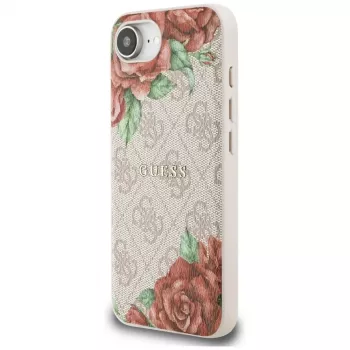 Guess 4G Flowers Print MagSafe dėklas, skirtas iPhone 16e / 17e, rožinis